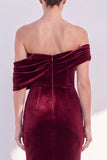 Off The Shoulder Velvet Mermaid Burgundy Long Formal Dress