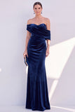 Off The Shoulder Velvet Mermaid Burgundy Long Formal Dress