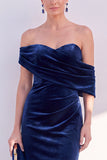 Off The Shoulder Velvet Mermaid Burgundy Long Formal Dress
