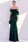Off The Shoulder Velvet Mermaid Burgundy Long Formal Dress