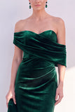 Off The Shoulder Velvet Mermaid Burgundy Long Formal Dress