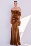 Off The Shoulder Velvet Mermaid Burgundy Long Formal Dress