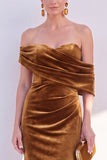 Off The Shoulder Velvet Mermaid Burgundy Long Formal Dress