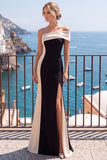 One Shoulder Mermaid Black Long Formal Dress With Slit