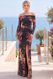 Off The Shoulder Sheath Black Long Formal Dress With Slit