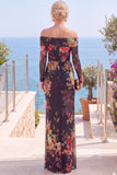 Off The Shoulder Sheath Black Long Formal Dress With Slit