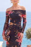 Off The Shoulder Sheath Black Long Formal Dress With Slit