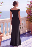 Sparkly Off The Shoulder Sheath Long Black Formal Dress With Slit