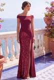 Sparkly Off The Shoulder Sheath Long Black Formal Dress With Slit