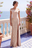 Sparkly Off The Shoulder Sheath Long Black Formal Dress With Slit