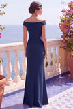 Sparkly Off The Shoulder Sheath Long Black Formal Dress With Slit