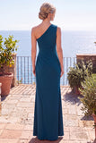 Ruched Sheath One Shoulder Peacock Long Formal Dress