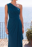 Ruched Sheath One Shoulder Peacock Long Formal Dress