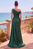 Asymmetrical Neck Burgundy Satin Mermaid Formal Dress With Slit