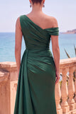 Asymmetrical Neck Burgundy Satin Mermaid Formal Dress With Slit