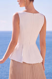 Pleated Bateau Neck Champagne A Line Long Formal Dress With Slit