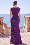 Sequin Bateau Neck Black Mermaid Long Evening Dress With Slit