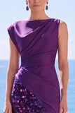 Sequin Bateau Neck Black Mermaid Long Evening Dress With Slit