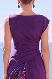 Sequin Bateau Neck Black Mermaid Long Evening Dress With Slit