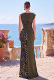 Sequin Bateau Neck Black Mermaid Long Evening Dress With Slit