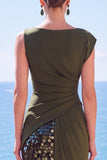 Sequin Bateau Neck Black Mermaid Long Evening Dress With Slit