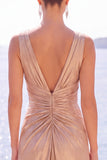 V-Neck Burgundy Ruched Satin Long Formal Dress With Slit