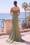 Off The Shoulder Green Mermaid Long Formal Dress