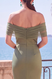 Off The Shoulder Green Mermaid Long Formal Dress