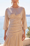 3/4 Sleeves A Line Champagne Long Formal Dress