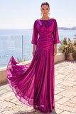 3/4 Sleeves A Line Champagne Long Formal Dress