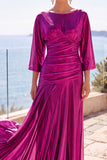 3/4 Sleeves A Line Champagne Long Formal Dress