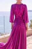 3/4 Sleeves A Line Champagne Long Formal Dress
