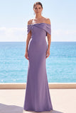Off The Shoulder Mermaid Grey Purple Long Formal Dress