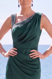 Asymmetrical Neck Ruched Blue Long Formal Dress With Slit