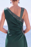 Asymmetrical Neck Ruched Blue Long Formal Dress With Slit