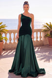 One Shoulder Velvet Mermaid Burgundy Long Formal Dress