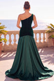 One Shoulder Velvet Mermaid Burgundy Long Formal Dress