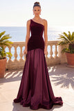 One Shoulder Velvet Mermaid Burgundy Long Formal Dress