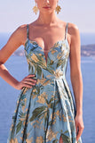 Floral A Line Black Long Prom Dress With Slit