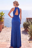 Halter Burgundy Cut Out Long Formal Dress With Slit