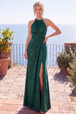 Halter Burgundy Cut Out Long Formal Dress With Slit