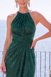 Halter Burgundy Cut Out Long Formal Dress With Slit
