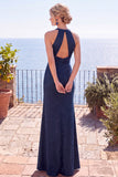 Halter Burgundy Cut Out Long Formal Dress With Slit