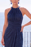 Halter Burgundy Cut Out Long Formal Dress With Slit