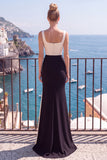Square Neck Mermaid Black Champagne Long Formal Dress