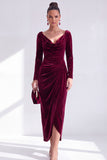 Dark Green Sheath Midi Velvet Dress With Long Sleeves