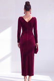 Dark Green Sheath Midi Velvet Dress With Long Sleeves