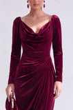 Dark Green Sheath Midi Velvet Dress With Long Sleeves