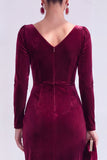 Dark Green Sheath Midi Velvet Dress With Long Sleeves