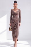 Dark Green Sheath Midi Velvet Dress With Long Sleeves